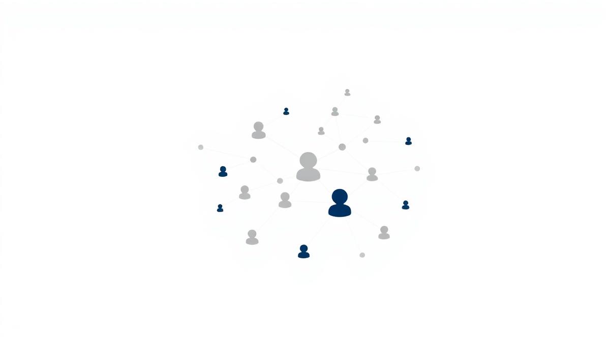 Ilustrație abstractă a unei rețele profesionale de contacte conectate